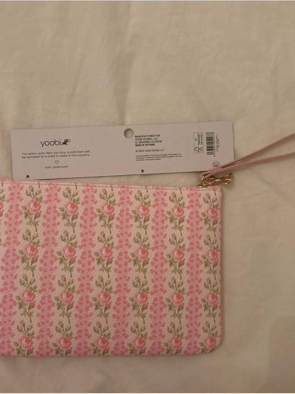 LoveShackFancy x yoobi Pink Floral Wristlet Pouch with Gold Accent